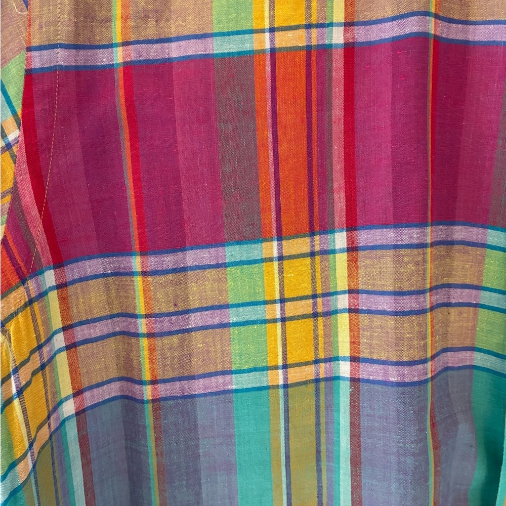 Vintage Ralph Lauren Madras Plaid Long Sleeve Shirt Orange Pink Yellow Blue L - Picture 7 of 7